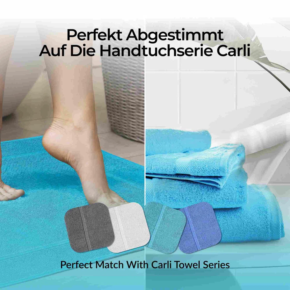 etérea Duschvorleger Frottee - 2er Set - 100% Baumwolle - Carli Classic Badezimmerteppich - Badematte schnelltrocknend - Bathroom Mat Badvorleger Waschbar - 850 GSM Badteppich 50x80 cm -Türkis