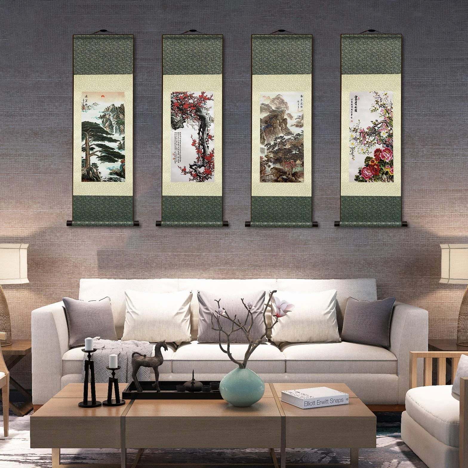 Orientalische Deko, Asiatisch Wand Dekor, SchöN Wall Decoration Wanddeko Schlafzimmer Wall Decoration Schriftrolle Wanddeko Wohnzimmer Wandbehang Deko Wand Wandtuch