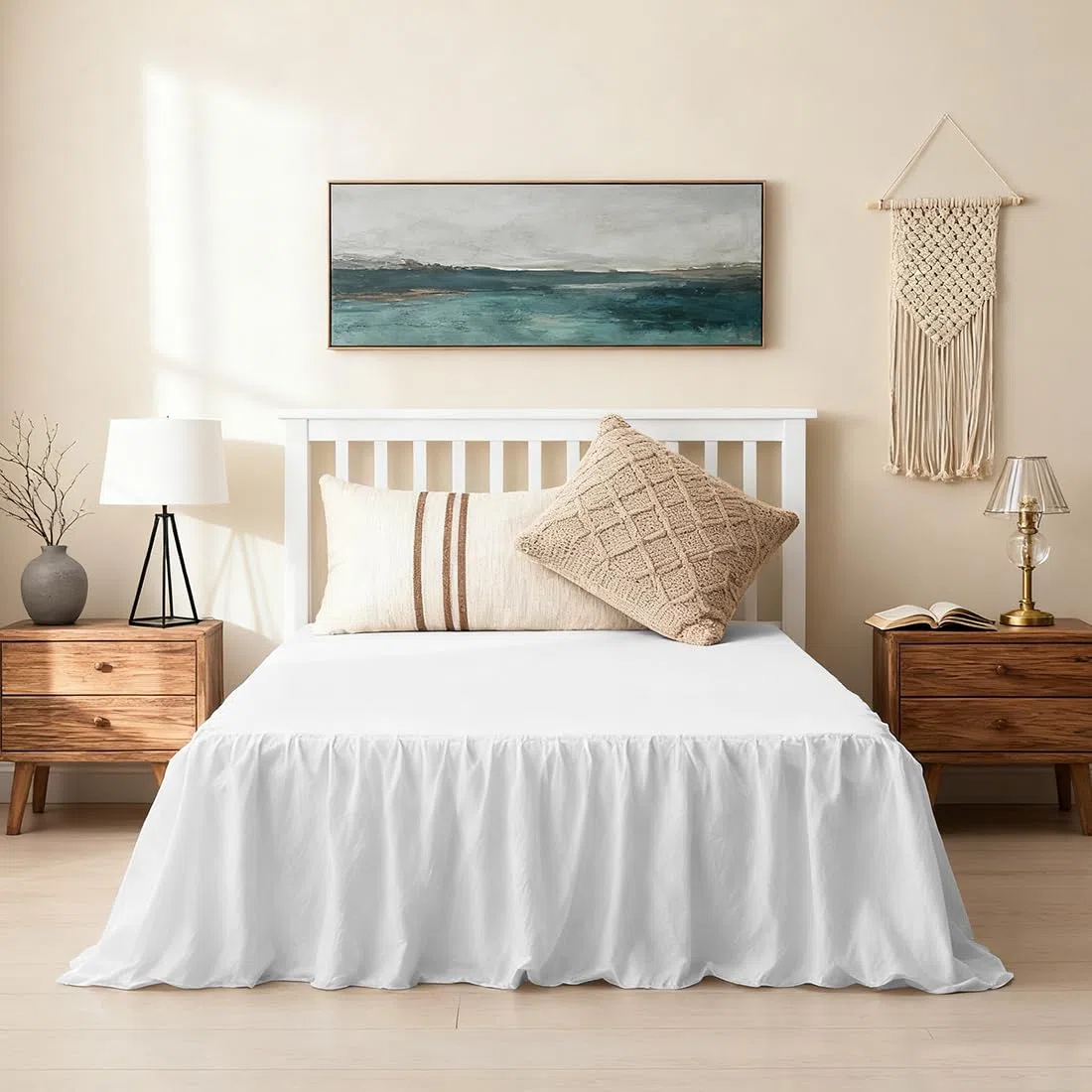 RANJIMA Volant Betthusse, Eleganter Bettrock 140 x 200 cm mit Rüschen Höhe 45 cm Wrap Around Style Bettrock zum Umwickeln Bettvolant Bezug für Lattenrost
