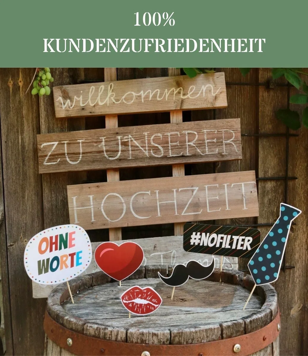 Fotobox Accessoires für Hochzeit -37-teiliges Premium Foto-Set für unvergessliche Hochzeitsbilder – Lustige Requisiten für Photo Booth Party Zubehör