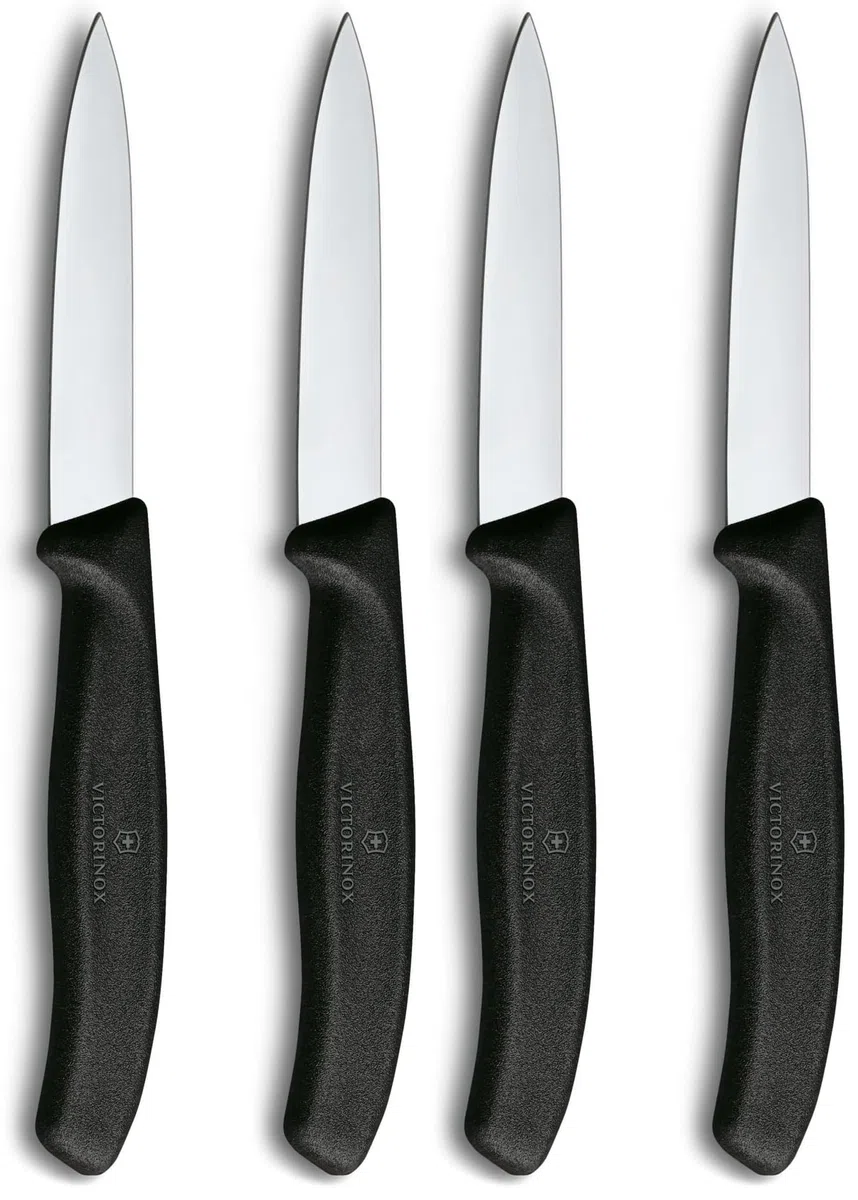 Victorinox Swiss Classic, Schäl- und Gemüsemesser Set, 2teilig, Extra Scharfe Klinge, Gerader Schliff für Präzise Schnitte, 8 cm, Rostfreier Stahl, Schwarz (Packung mit 2)