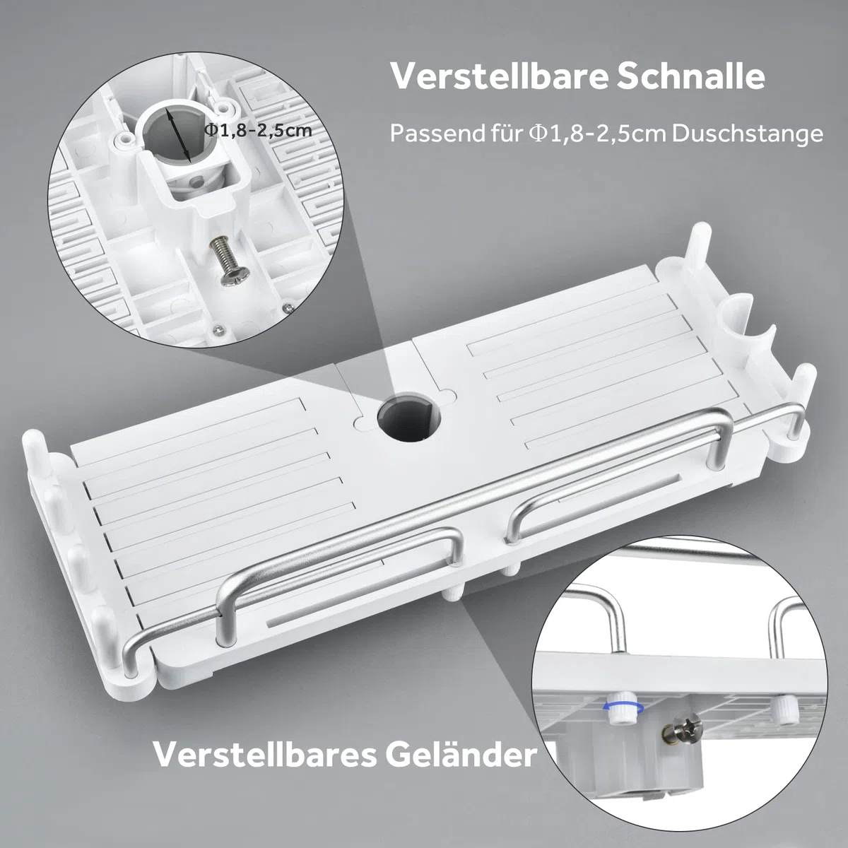 Duschablage Ohne Bohren Teleskopisch 32-48cm, Duschablage zum hängen Badezimmer Organizer, Duschregal Ohne Bohren, Duschstangen-Aufbewahrungsregal für 18 mm-25 mm Duschstange (Weiß)
