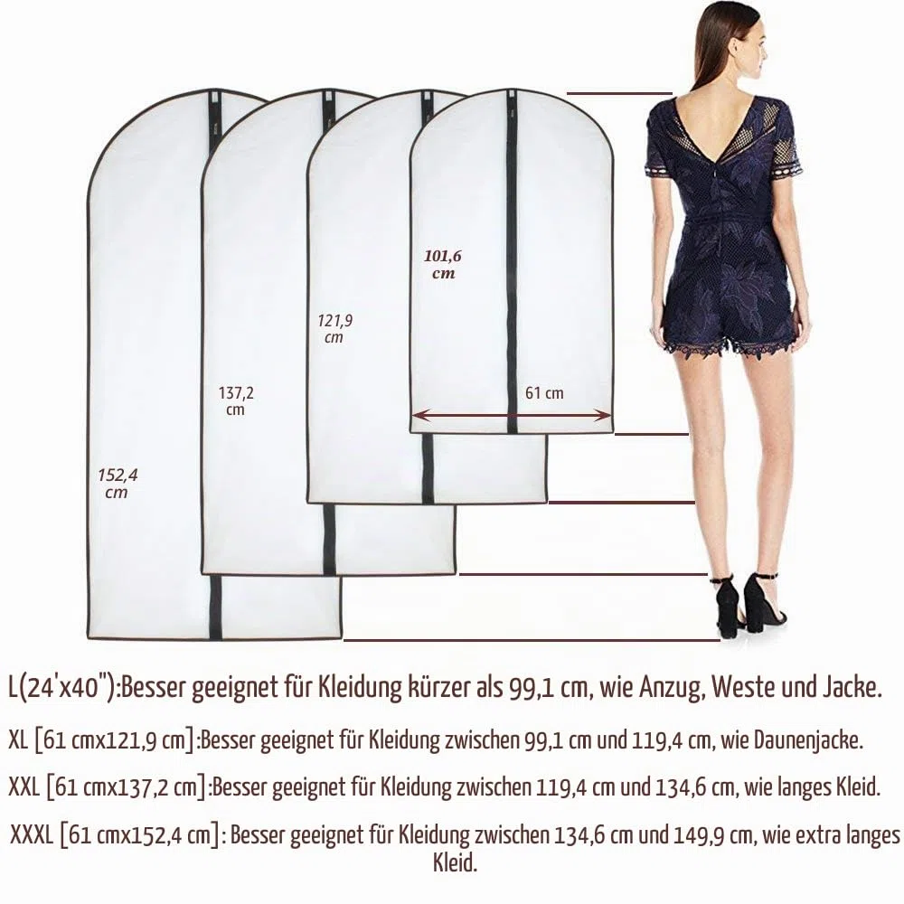 HomeClean Mottenfeste Kleidersäcke 60cm x120cm (6er Packung) Schwarze, atmungsaktive, durchsichtige Kleidersäcke mit durchgehendem Reißverschluss und Zedernkugeln für die Wintermäntel