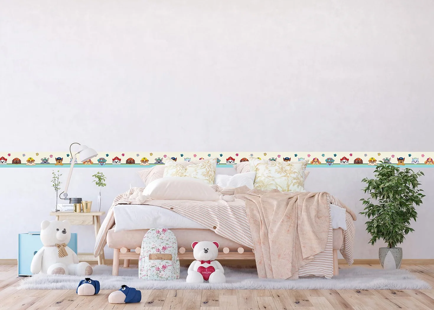 AG Design Selbstklebende Bordüre Paw Patrol Sei Glücklich, AWBD 8008 | Wasserfest Kinderzimmer Wand Dekoration | Wandbordüre für Mädchen und Junge | Folie, Mehrfarbig | Breite 500 cm x Höhe 13.8 cm