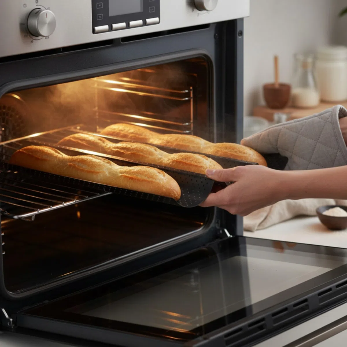 Meinposten. Baguetteform Blech für 3 Baguettes Antihaftbeschichtet Baguetteblech, Schwarz, 38 x 24 cm, Karbonstahl, Baguette, belegte Croques-Hälften, klassisch antihaft