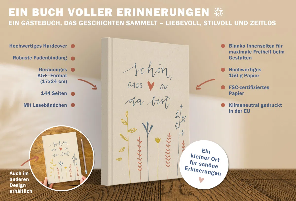 Eine der Guten Gästebuch für Hochzeit, Geburtstag, Taufe, Hochzeitsgästebuch Creme, 144 Seiten dickes FSC Papier, umweltfreundlich, Premium Hardcover mit Fadenbindung, 17x24 cm