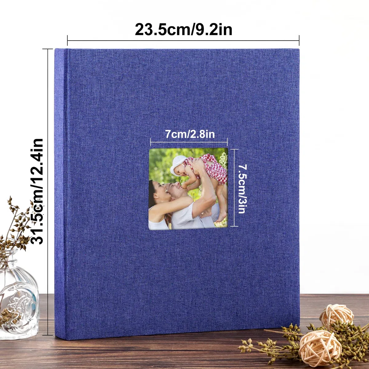 Benjia Fotoalbum Einsteckalbum A4 Hochformat 100 Seiten Hüllen, Leinenbezug Fotoalbum zum Einstecken für 100 A4 Fotos Blau