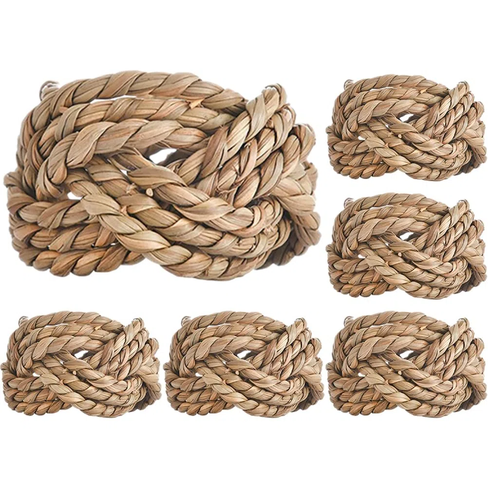 HOMSFOU 6 Stück Gewebte Serviettenringe: Rustikale Tischdekoration aus Jute – Bauernhaus-Serviettenhalter, geflochtene Strohringe für natürlichen Look