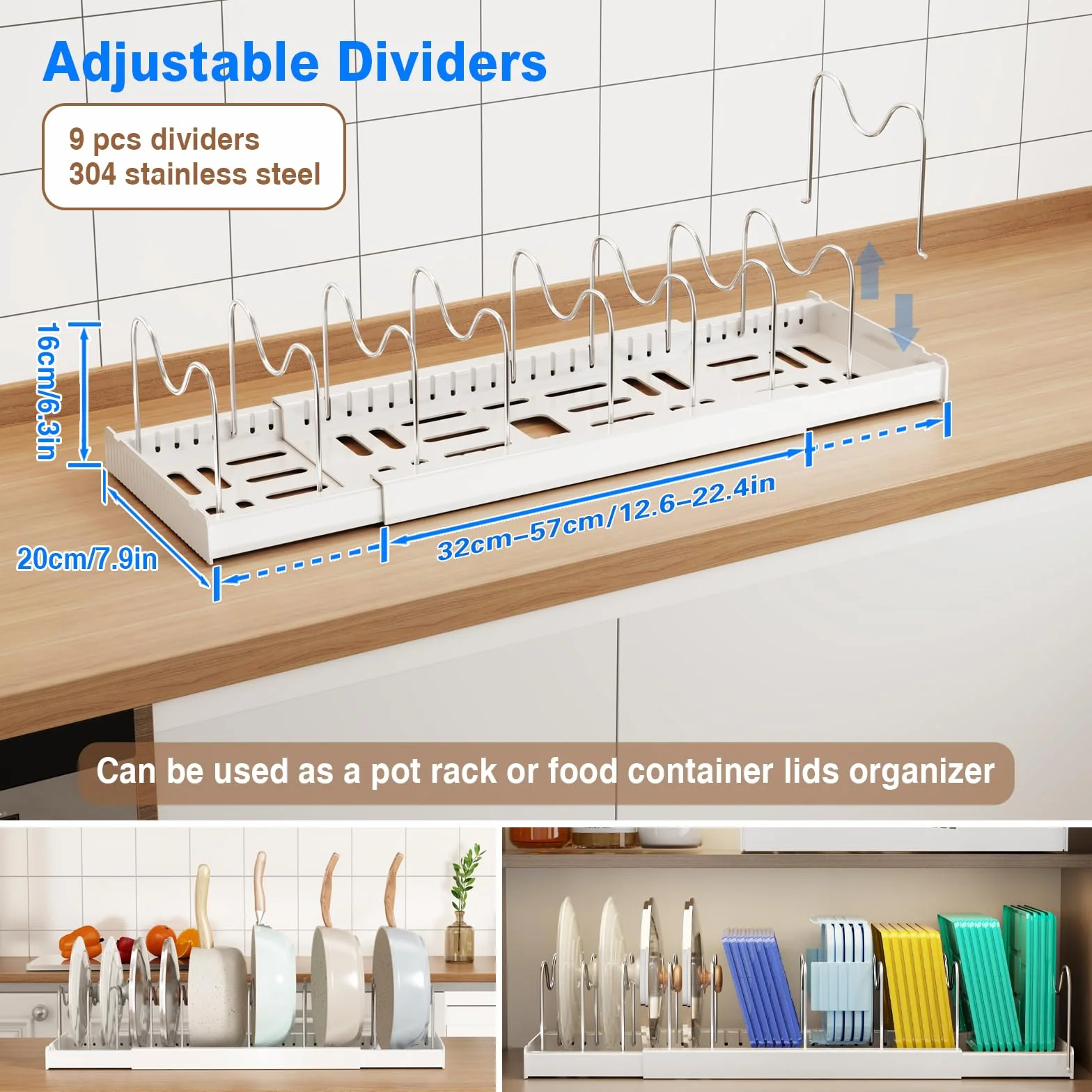 Mustorn Topfdeckelhalter, Deckelhalter Verstellbares Pfannen Organizer Deckelhalter Küche mit 9 Verstellbaren Teiler Topf Organizer Schublade Erweiterbares Tupperdosen Organizer (Weiß)