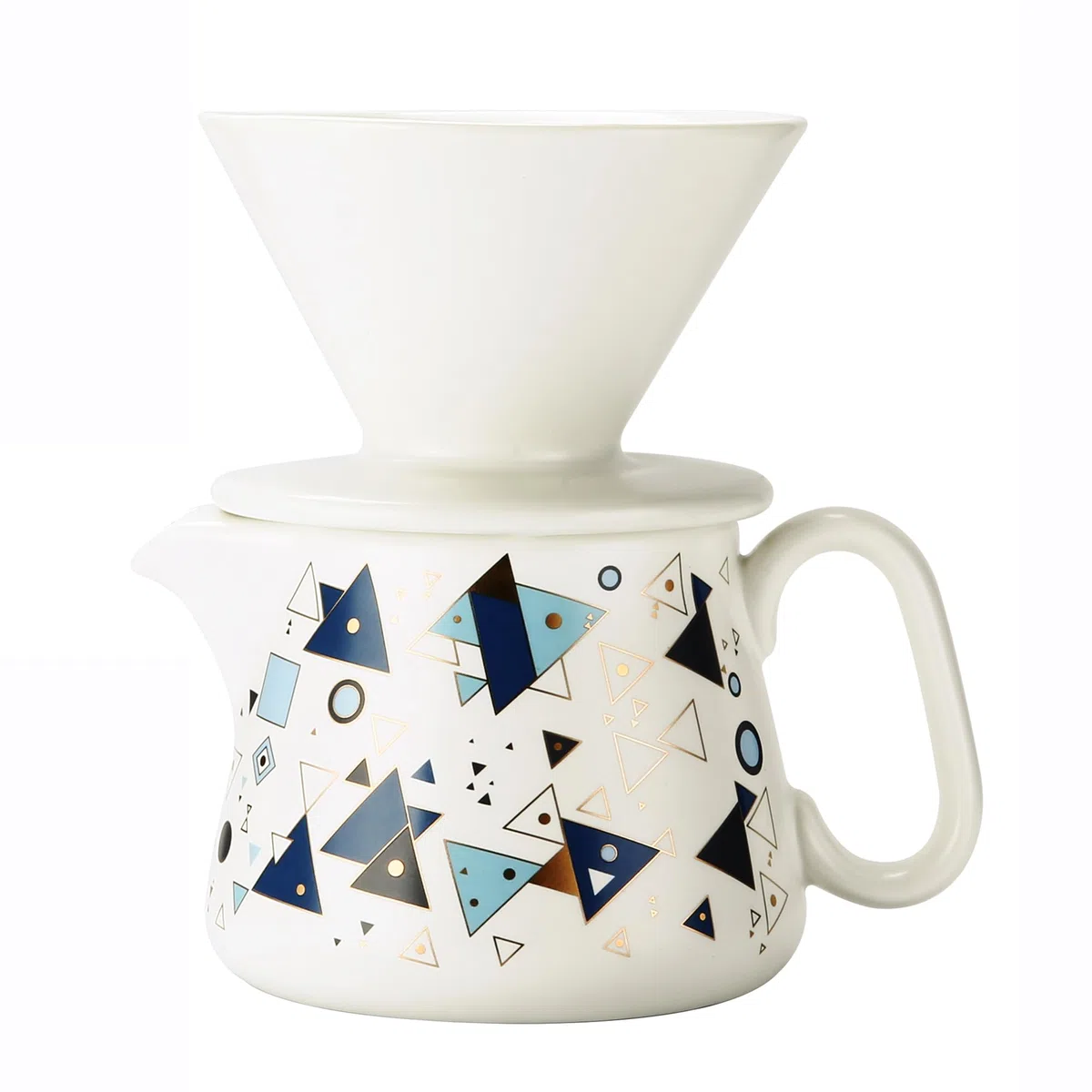 Pour Over Kaffeemaschine, Keramik-Kaffeetropfer mit 100 Stück Größe 02 Papierfilter, Keramik-Kaffeeservice mit Deckel, 450 ml, geeignet für 1-2 Personen (Weiß A)