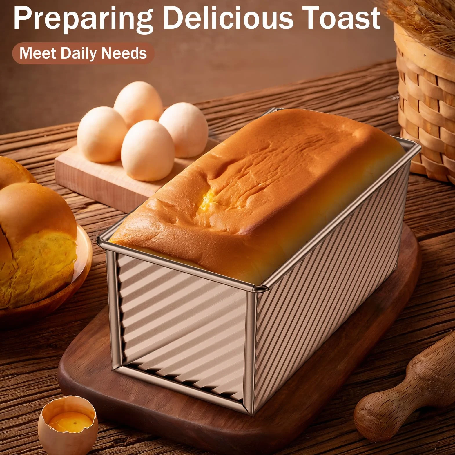 Toast Brot Backform Set,4PCS Antihaft Brot Toastform mit Deckel,Brotbackform für Toast Kuchen (Roségold)