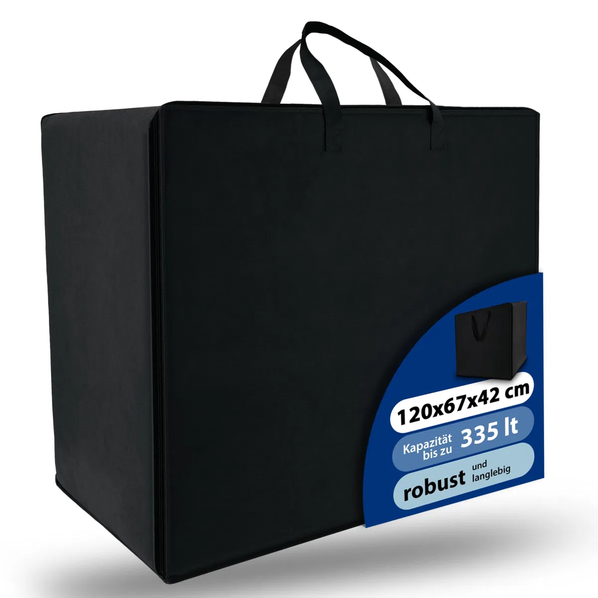 Beautissu Große Aufbewahrungstasche für Bettdecken, Kopfkissen, Klappmatratze 335 Liter – ‎67x120x42 cm – Bettzeug Aufbewahrungstasche Gartenauflagen Kleideraufbewahrung – Robust Tragetasche Schwarz