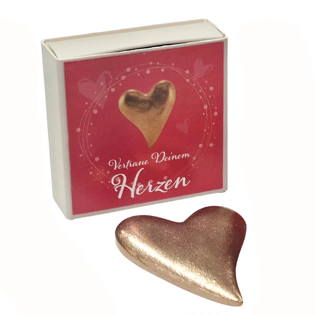 Herzmensch Kleines goldenes Herz 3,5 x 4,5 cm Massive echter Bronze - mini Geschenk für die Liebe, zum Trost, Kommunion, Trauer Geburtstag Weihnachten als Glücksbringer
