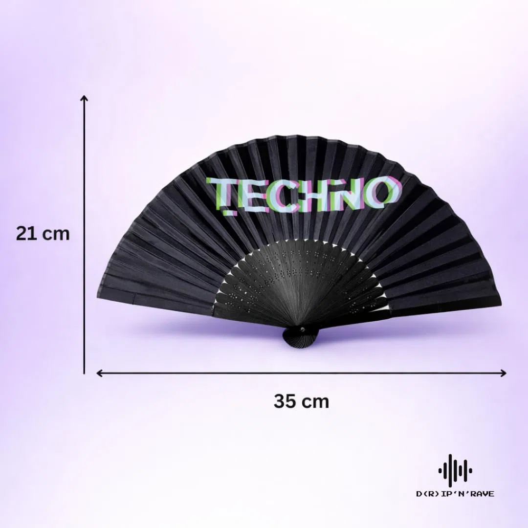 2 Pack Set Techno Rave Handfächer - Fächer klein stabil schwarz Bambus Holz - Sommer Hand Fan Asiatische Deko für Geburtstag, Party, Club, Festival, Rave, Hochzeit, Fotografie, Wand Dekoration