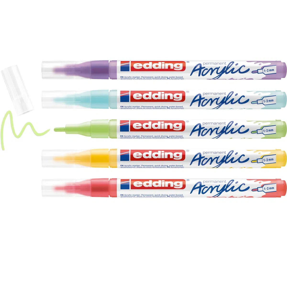 edding 5300 Acrylic Rainbow Set – 5 Acrylmarker bunt – wasserfeste Acrylstifte – feiner Rundspitze 1-2 mm – Acryl Farben in farbenfroher Auswahl zum Bemalen von Leinwand, Papier, Holz & Stein