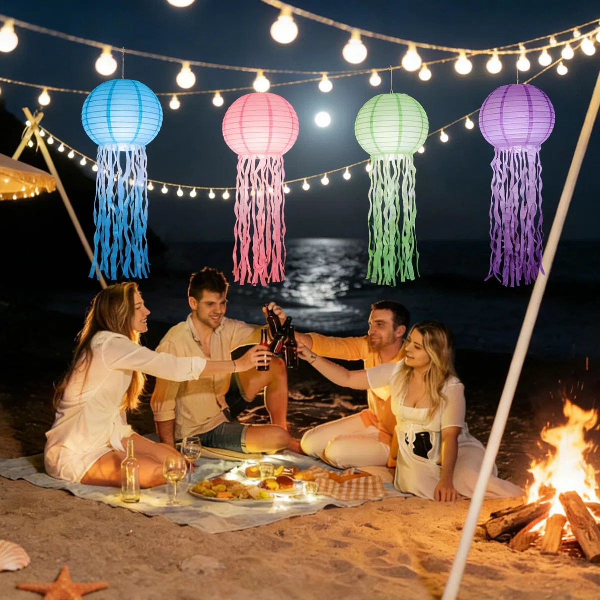 8 Stück Papierlaterne Laterne Deko, Farbverlauf Papierlaternen Quallen Papier Lampions für Ozean Thema Geburtstag Party Deko Unterwasserwelt & Meerjungfrau Party Garten Hochzeit Babyparty