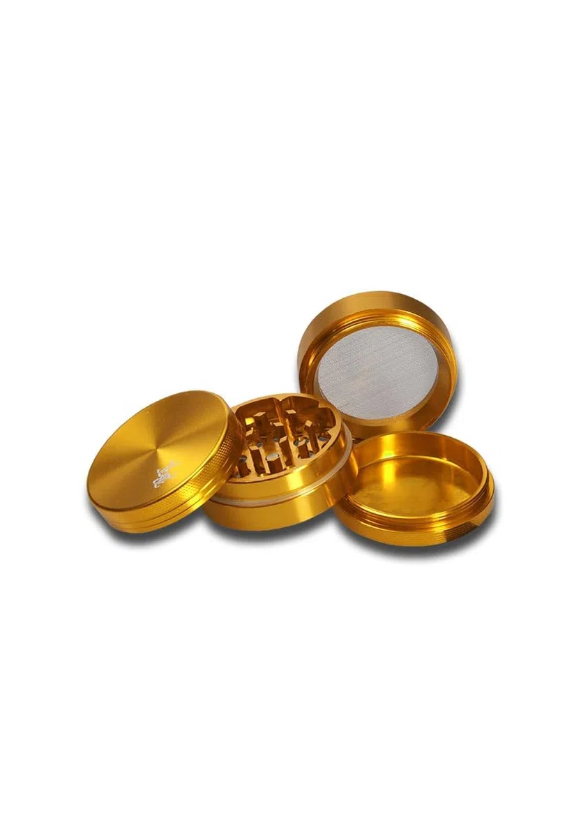 Black Leaf Kräuter-Mühle, Metall-Grinder, CNC-Grinder, ALU-Grinder | 4-teilig | 37 x 50 mm | Diamantschliff-Zähne | Aluminium, CNC-gefräst, grau/titan | mit Geschenkdose | von bong-discount
