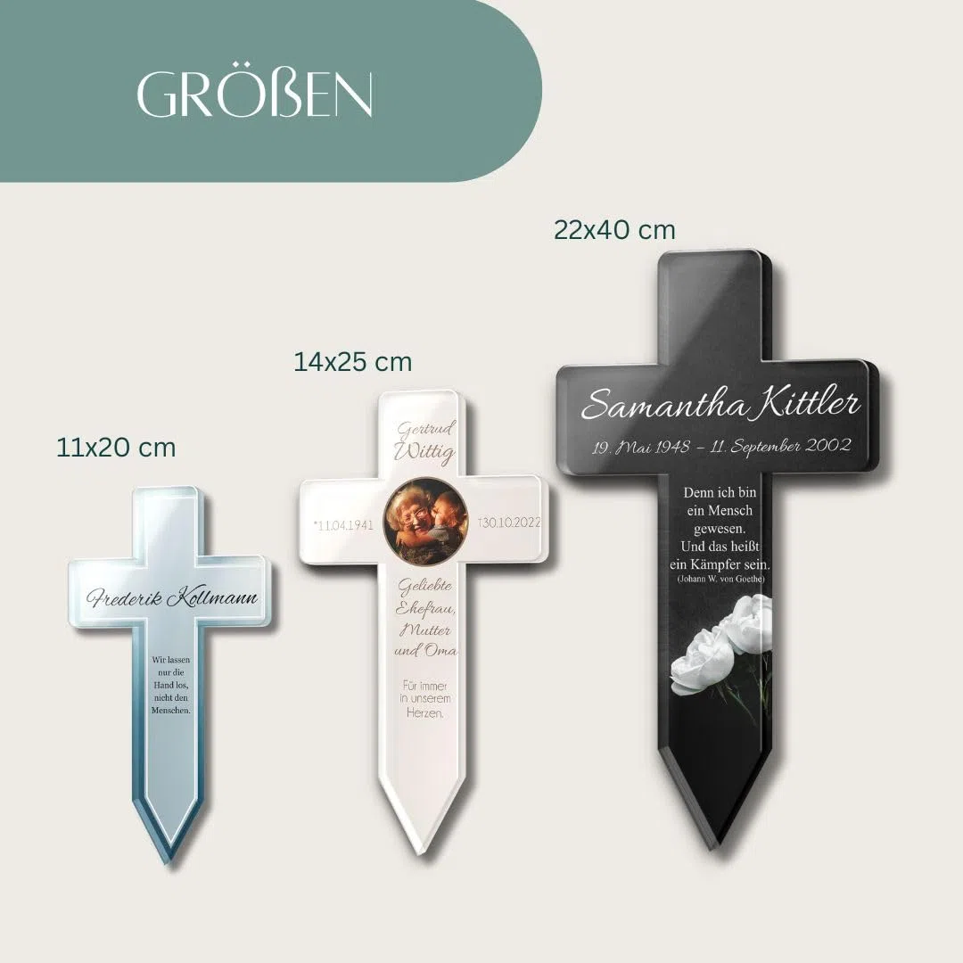 CHRISCK design Personalisiertes Grabkreuz mit vielen verschiedenen Designs - ideal als Andenken oder für den Friedhof - 3 Größen bis 22x40 cm