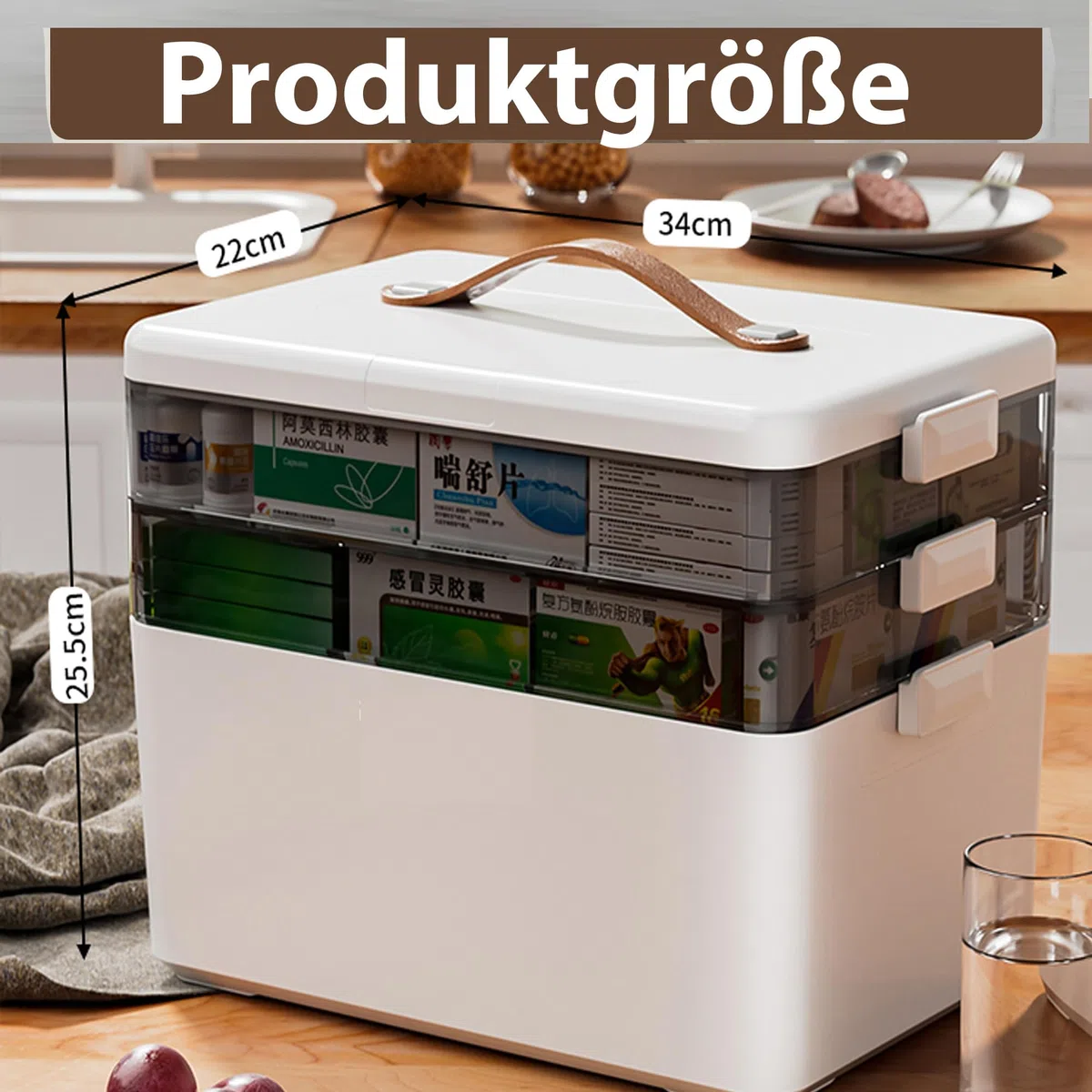 Medikamenten Aufbewahrung,3 Regal Medizinbox,Hausapotheke Box Medizinkoffer,medikamenten organizer，Mehrzweck Organizer,Aufbewahrungsboxen mit Deckel Groß Abschließbar,Erste Hilfe Kasten