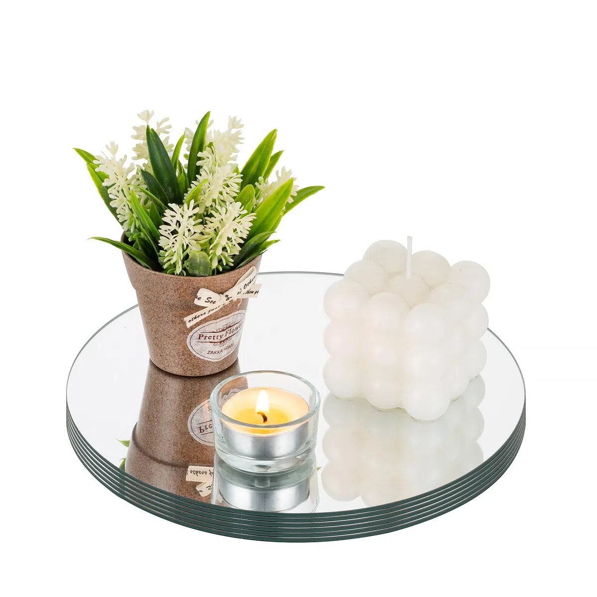 NUPTIO Runder Spiegel Spiegelplatte Glas - 20 cm 6 Stück Runde Tabletts Kerzen Platten Kreis Untersetzer Hochzeitstisch Tisch Tafelaufsätze Hochzeitsdekoration Hochzeitsdeko Home Dekoration