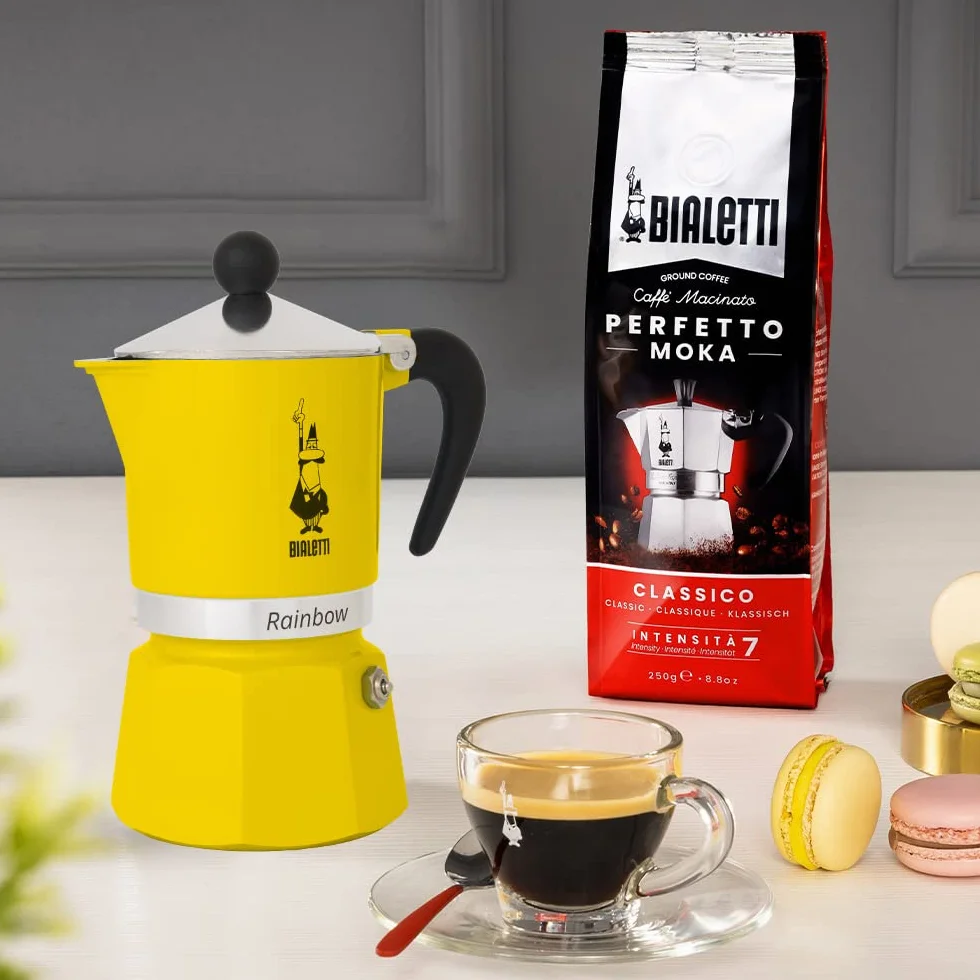 Bialetti 4982 Rainbow Caffettiera Colorata, Alluminio, Giallo, 3 Tassen, Gelb