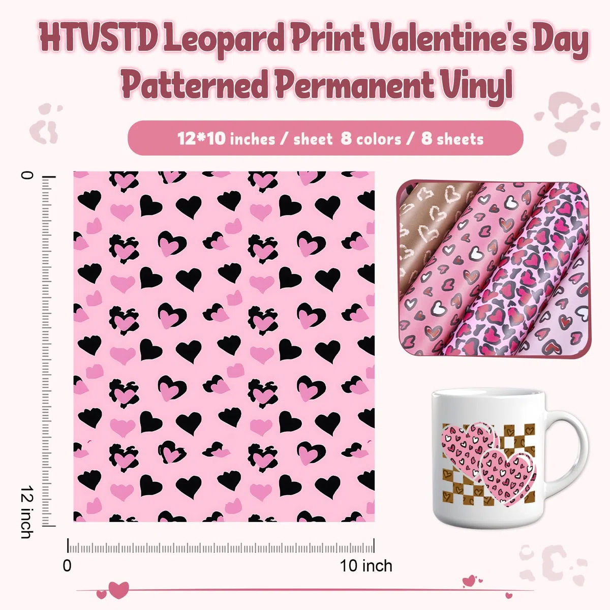 Leopard Print Valentine's Day Permanent Adhesive Vinyl - 8 Sheets Adhesive Sticker Water Proofing Permanent Vinyl for Crafts Vinyl Leopard Print Sticker