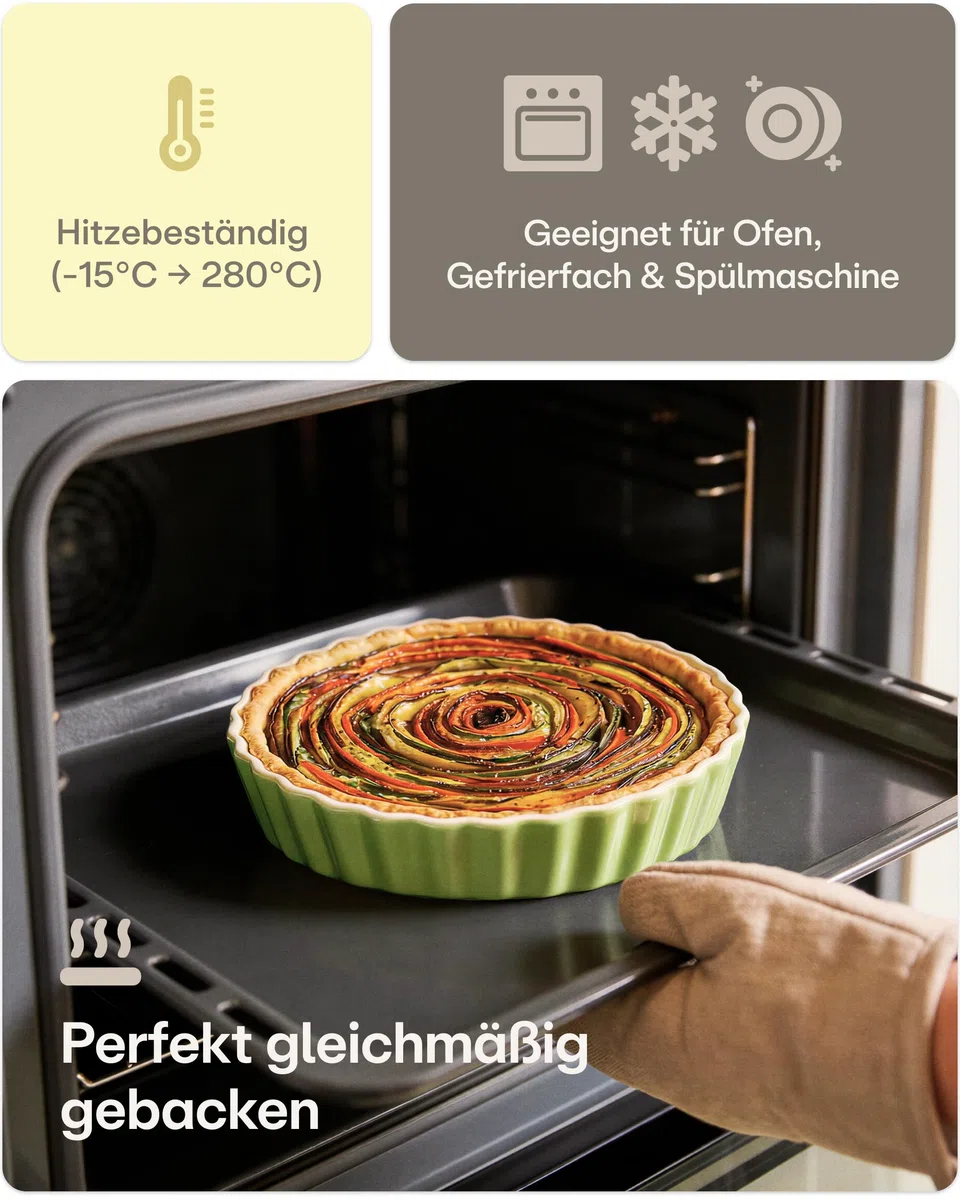 Praknu Tarteform aus Keramik 28 cm - Hoher Rand für Kuchen & Pie - Mit Antihaftbeschichtung - Kratz- und Schnittfeste Quicheform - Einfach zu Reinigen - Tarte Tatin Form
