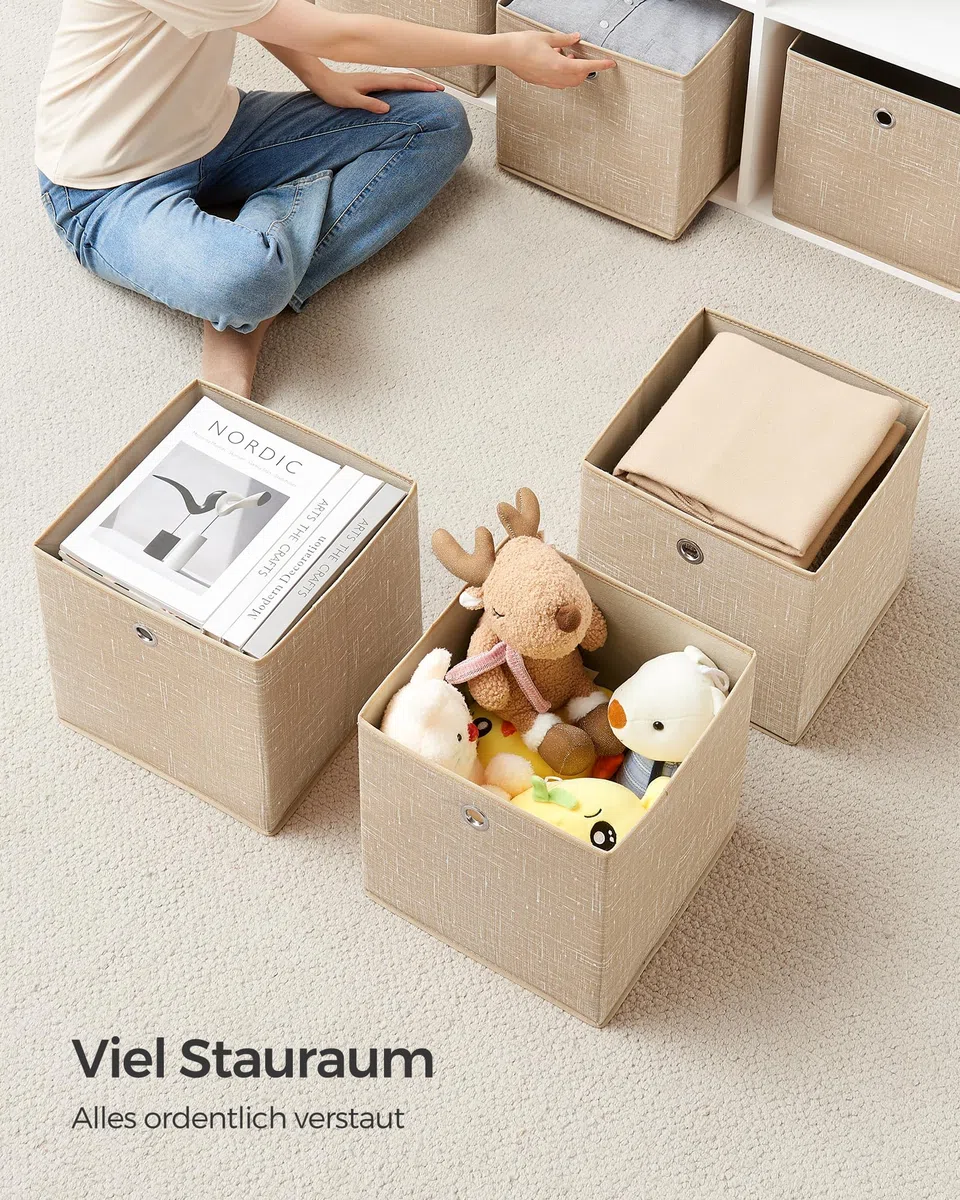 SONGMICS Aufbewahrungsbox, 6er Set, Ordnungsboxen aus Vliesstoff mit Griff, Boxen Aufbewahrung, 30 x 30 x 30 cm, Organizer Box, für Würfelregal, Faltbox, Kleideraufbewahrung, sandbeige RFB006K03