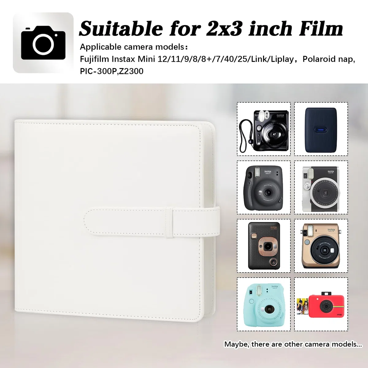Ruibytree Fotoalbum 360 Taschen für Instax Mini und Polaroid, Weiß | PU-Leder, klare Hüllen für 54x86 mm Sofortbilder; Mini 12/11/9/Evo, Polaroid Snap/Zip, Reise, Geburtstag, Geschenk