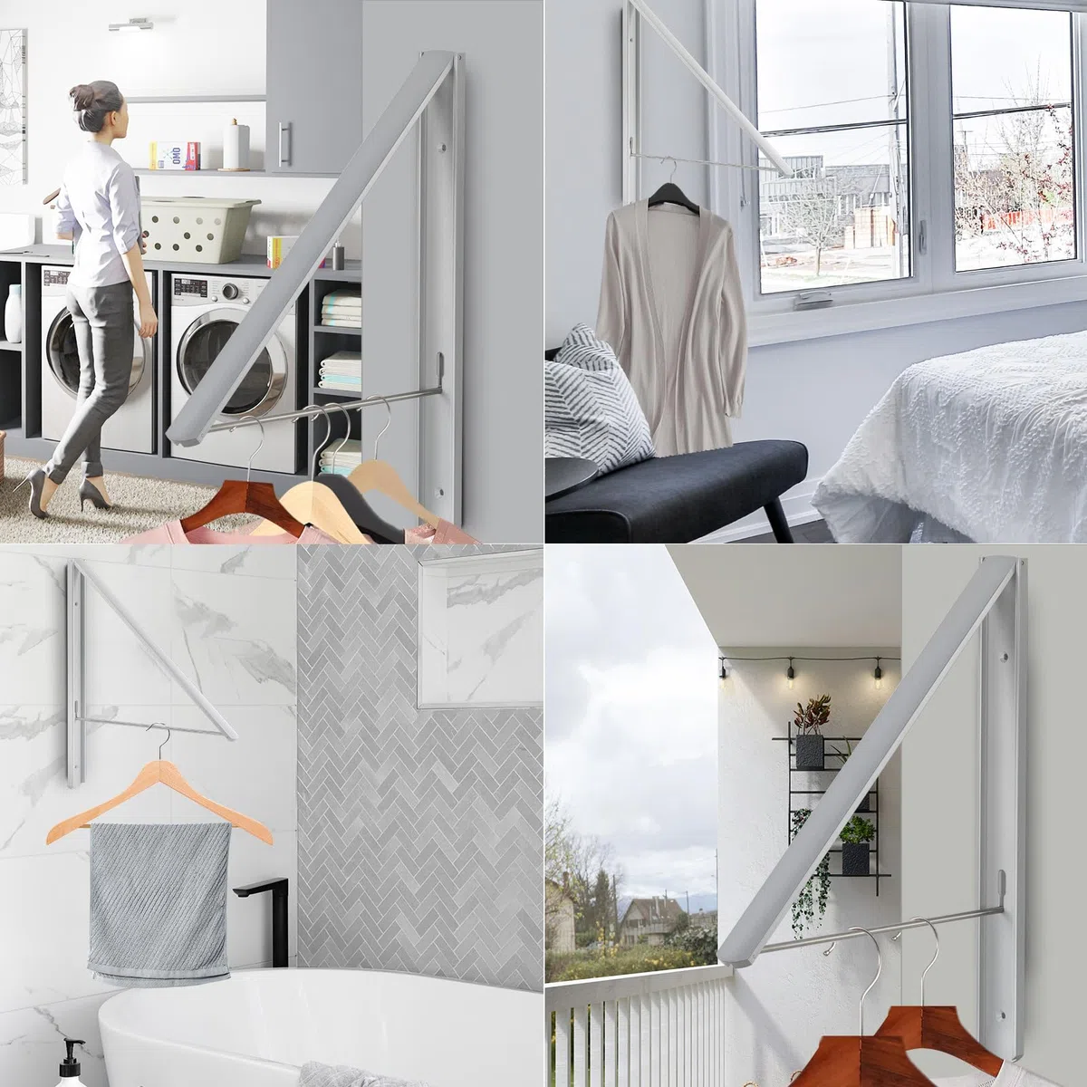 Kleiderhaken Klappbar kleiderwandhaken Wäschelüfter Wand Aussenbereich Klapphaken Haken Kleiderständer Wandhaken Kleiderlüfter Garderobenhaken für Ecken, Balkon, Badezimmer (Silver)
