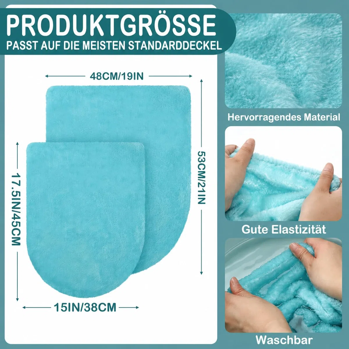 WC-Deckelbezug für Badezimmer - Samt, Weich, Waschbar, Mit Elastischer Unterseite, Passend für Die Meisten Deckel (Leuchtende Farben), 4 Stück