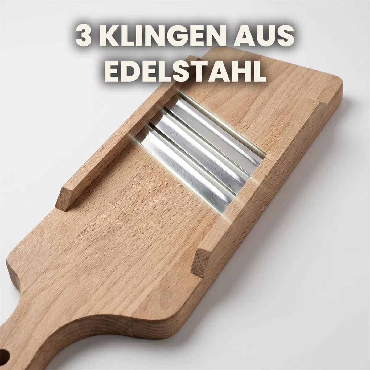 Krauthobel Holz mit 3-facher Klinge aus Edelstahl 43 x 16 x 3 cm | 43 x 16 x 3 cm, Massivholz, Groß, Stabiler Griff, 3 Edelstahlklingen, Leicht zu reinigen, Schneidet schnell