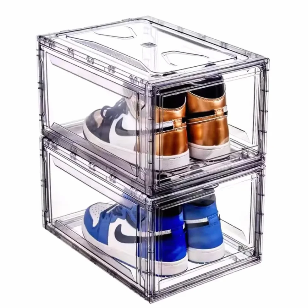 POSH Schuhbox Kunststoff Stapelbare, Magnetische Schuhaufbewahrungsbox für Sneaker Transparent (1)