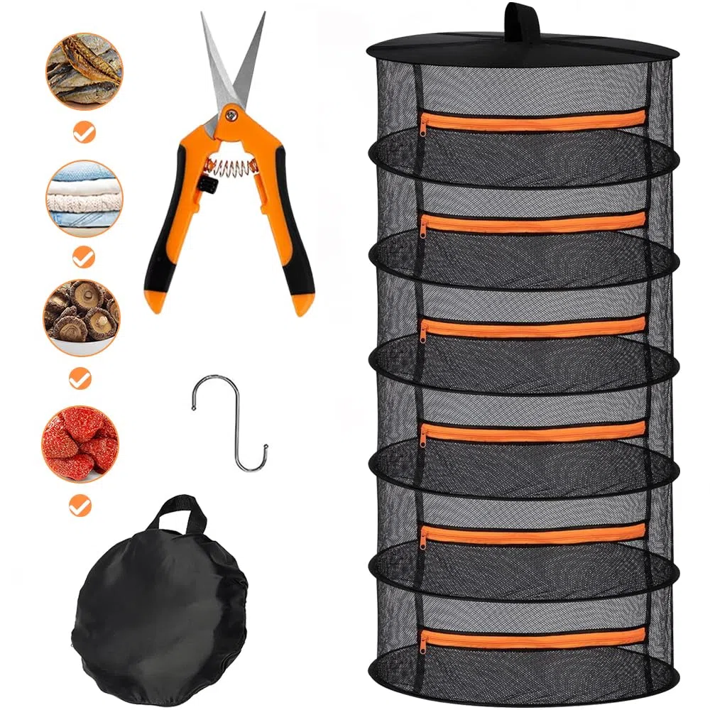 Trockennetz Kräuter,6-Lagiger Kräutertrockner Hängend,Faltbar Trockennetz mit Astschere und Haken,Trockennetze zum Aufhängen Kräuter,Trocknungsnetz für Pflanze,Gewürze,Blumen,Gemüse