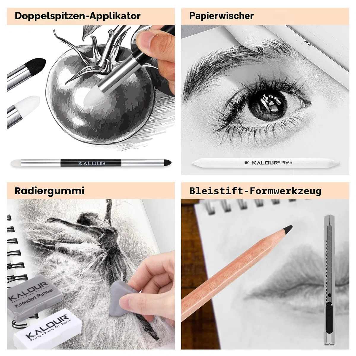 KALOUR PDAS 22-teiliges Zeichenkohle-Set, Professionelles Kunstzubehör, Schwarze und Weiße Kohlebleistifte zum Zeichnen, Skizzieren, Schattieren und Verblenden, für Anfänger und erfahrene Künstler