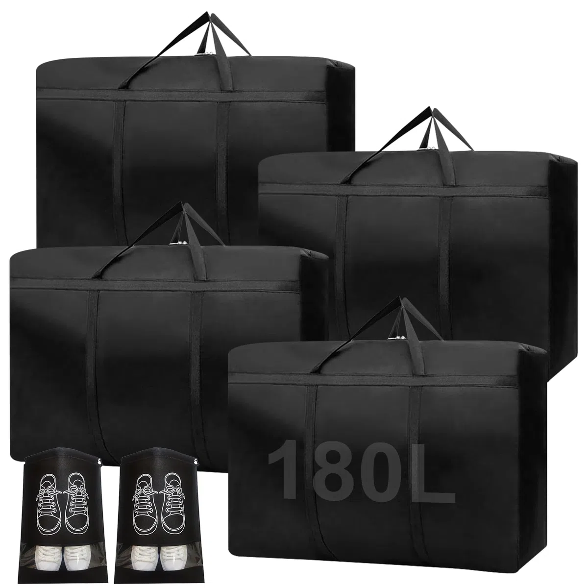 4 Stk 180L Extra Große Aufbewahrungstasche, 600D Oxford Heavy-Duty Umzugstaschen mit Reißverschlüssen Handgriff Reisetasche Faltbar Klamotten Aufbewahrung für Bettdecken Kleidung Bettwäsch-100×58×28CM