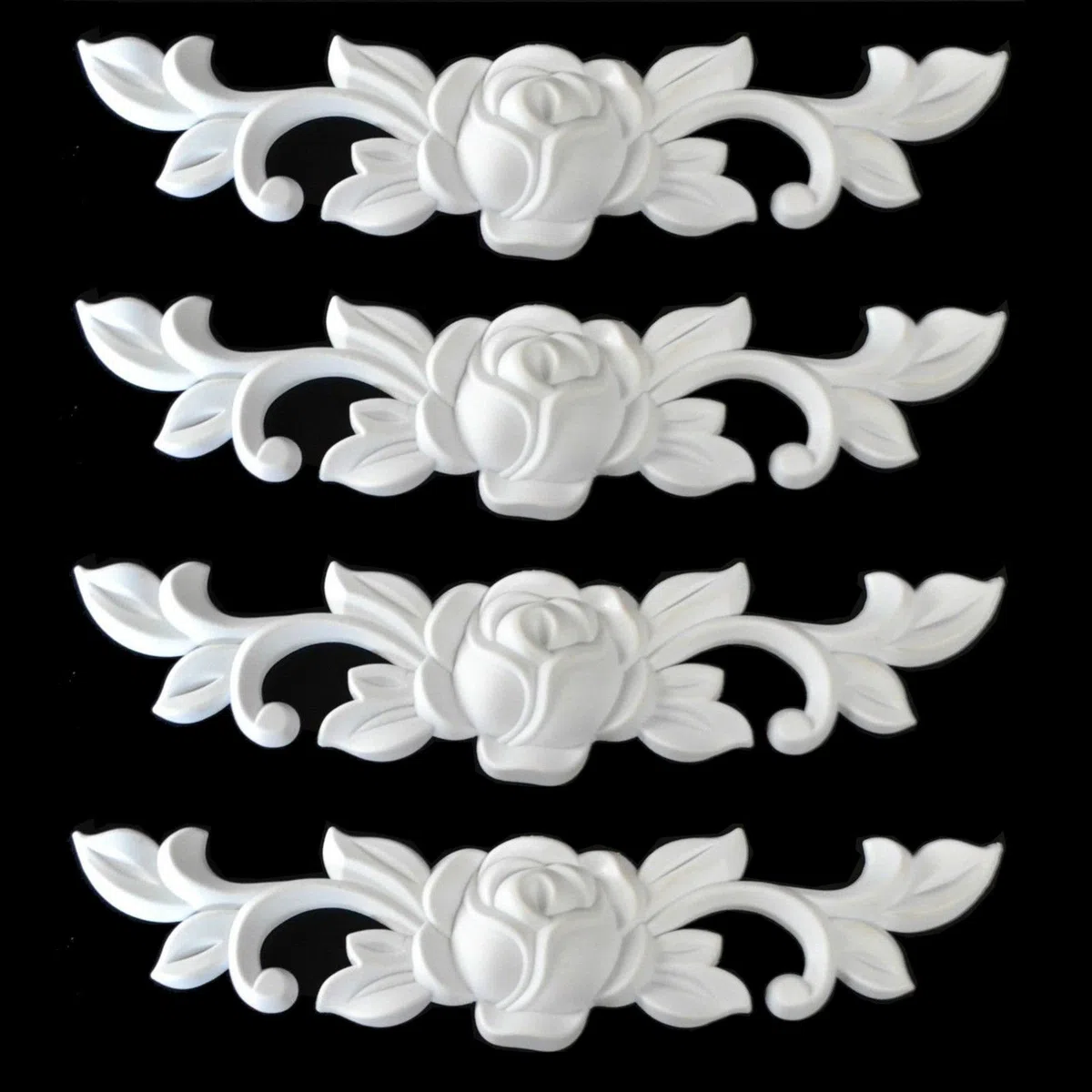 4er Set Zierteile mit Rosen Ornament 17 x 4 cm