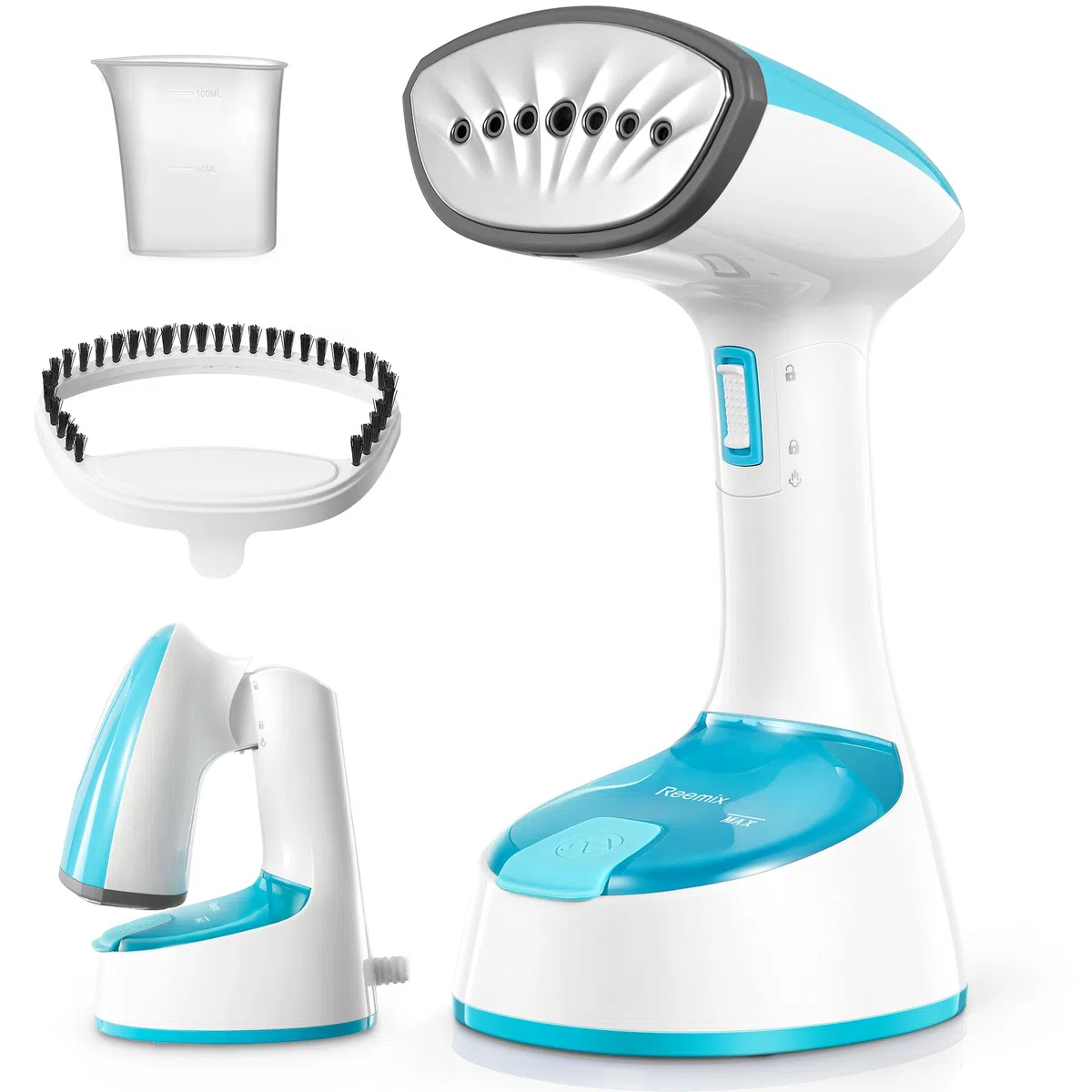 Reemix Tragbarer Dampfglätter, 1200W Kompakt und Faltbar Dampfglätter, 20g/min Dampf, 20S schnelles Aufheizen,Kein Bügelbrett erforderlich, Für Familie, Büro und Reisen, 220V (Blau)