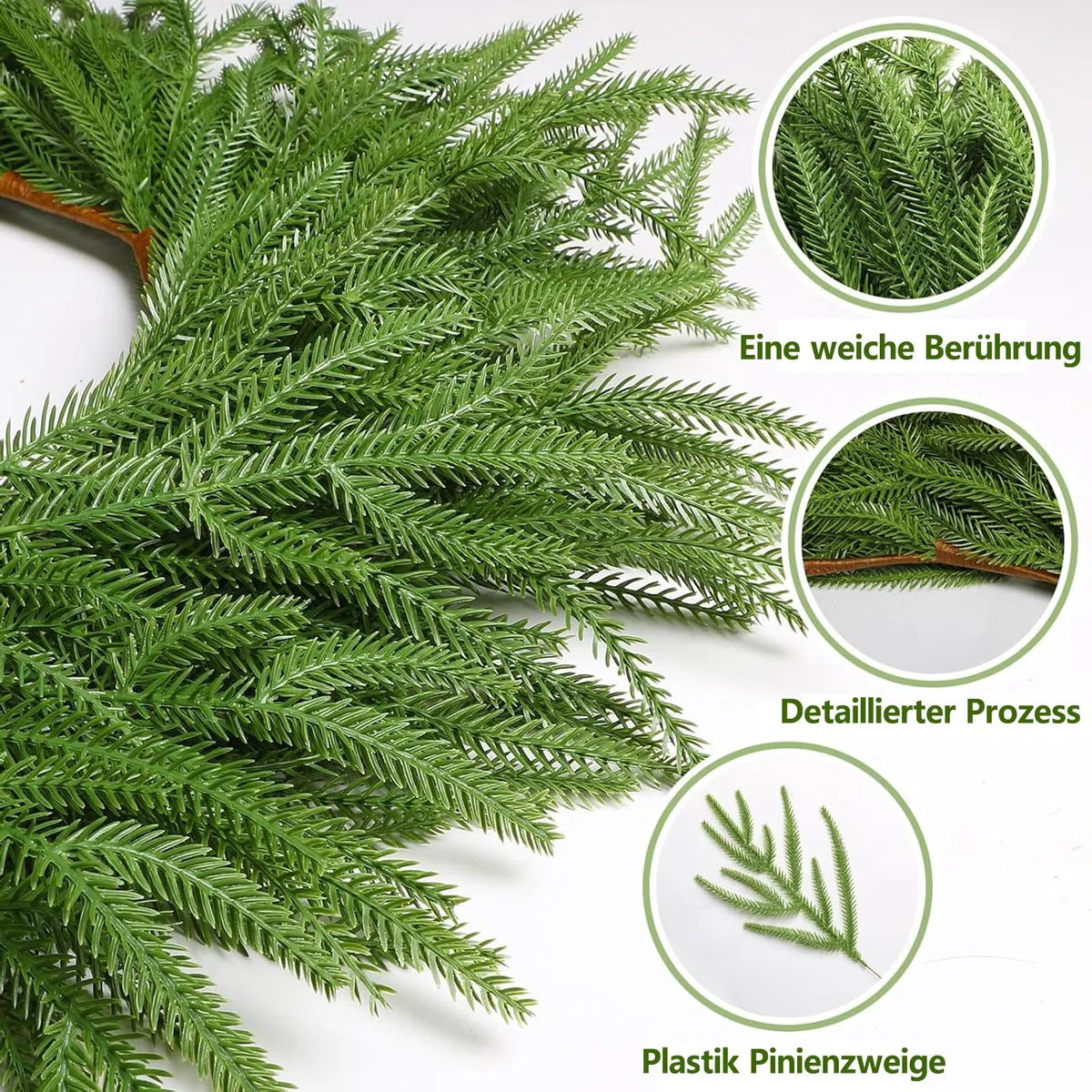 Weihnachtsgirlande - Naturgetreue Tannengirlande, Künstliche Tannenzweige,180cm Grün, Norfolk Weihnachtskranz,Perfekt für Weihnachtsdeko Innen und Außen, Treppengeländer & Türrahmen