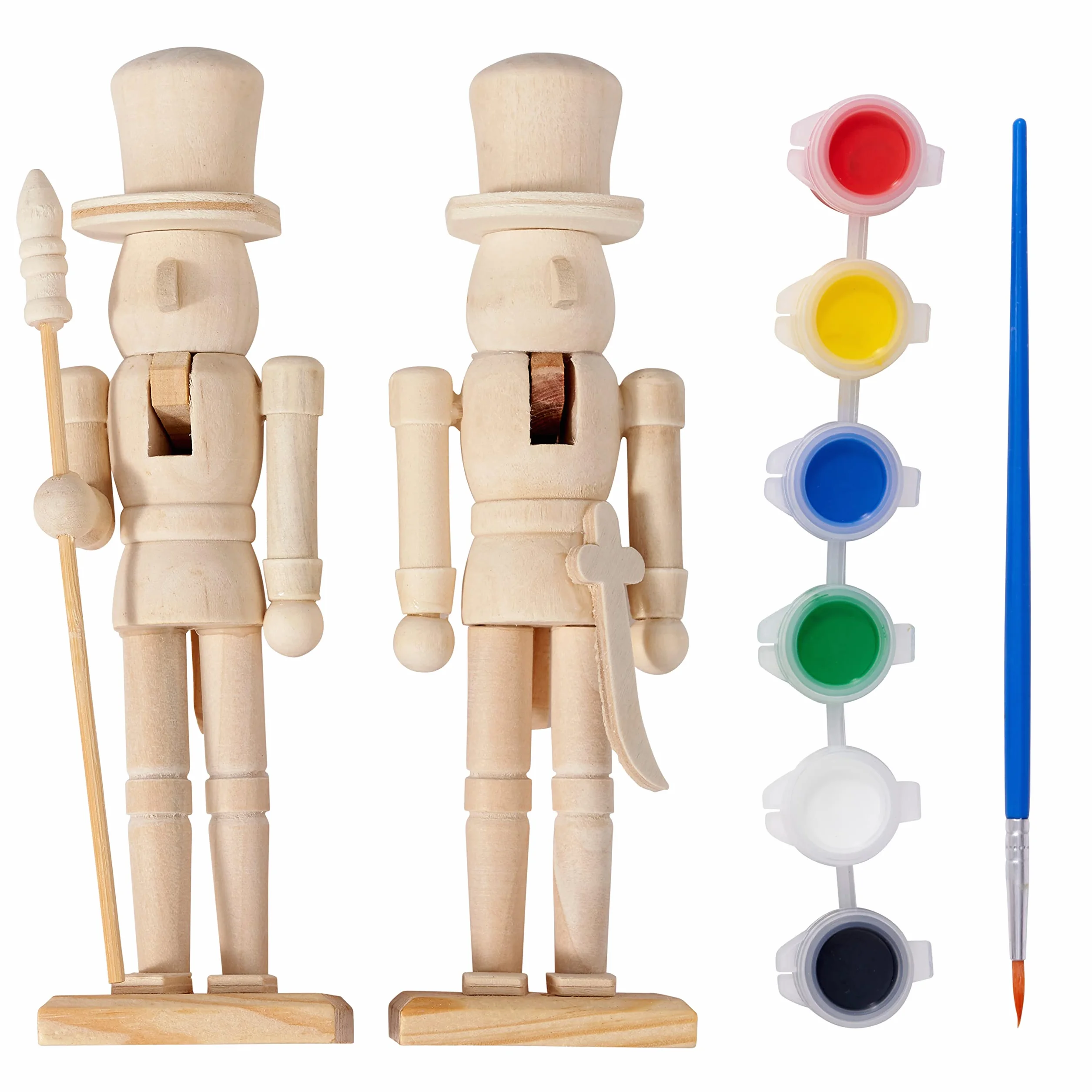 THE TWIDDLERS 2 Weihnachten Nussknacker aus Holz zum Selber Bemalen, 18cm - DIY Basteln Weihnachtsdeko für Kinder - Farben Inklusive, Male deinen eigenen Soldaten, Kunst Kreatives Geschenk Spielzeug