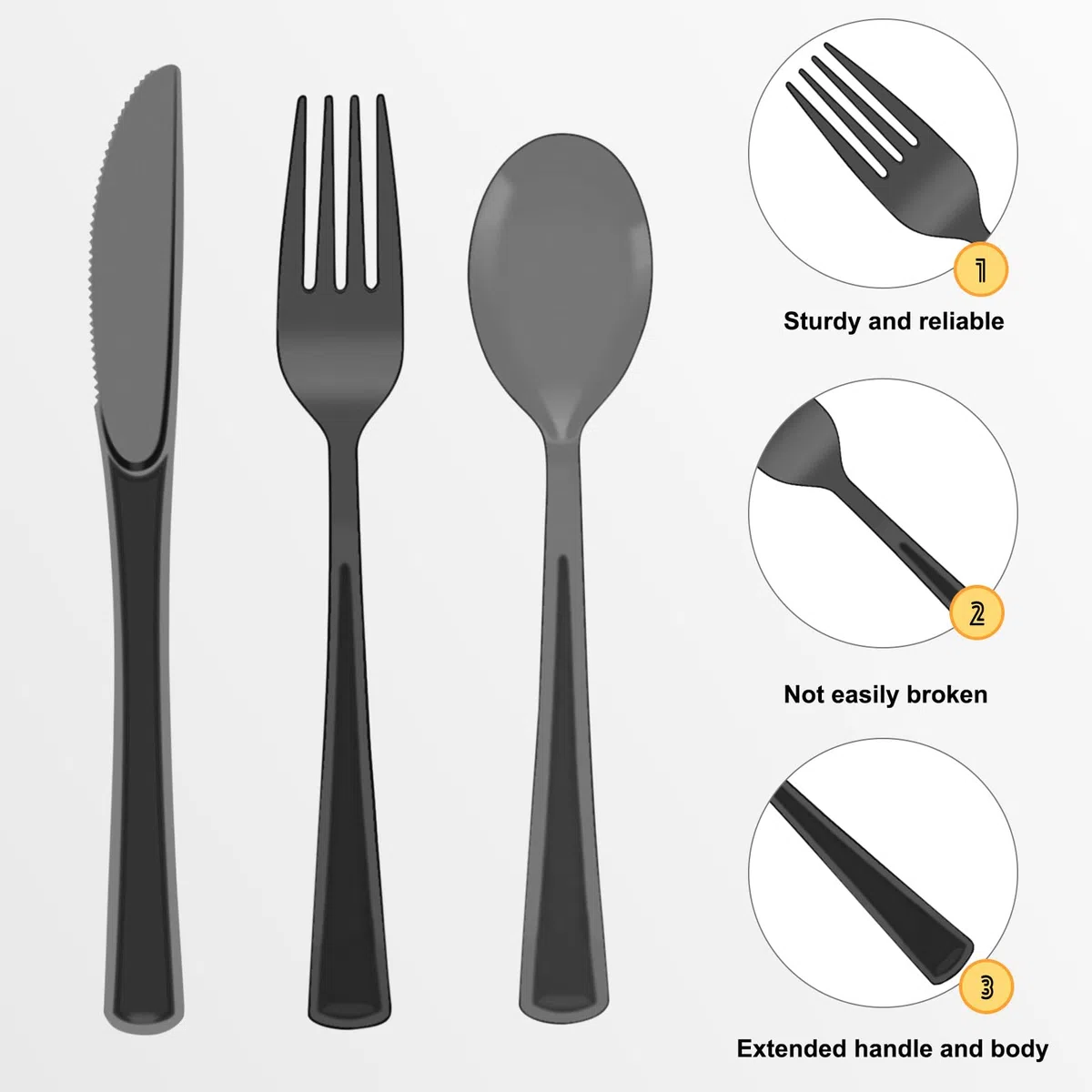 150 Stück Plastikbesteck Set, Enthalten Plastikgabeln, Plastiklöffel, Plastik Messer, Party Besteck Plastik für Familienfeiern, Outdoor Dinner, wiederverwendbar Geschirr