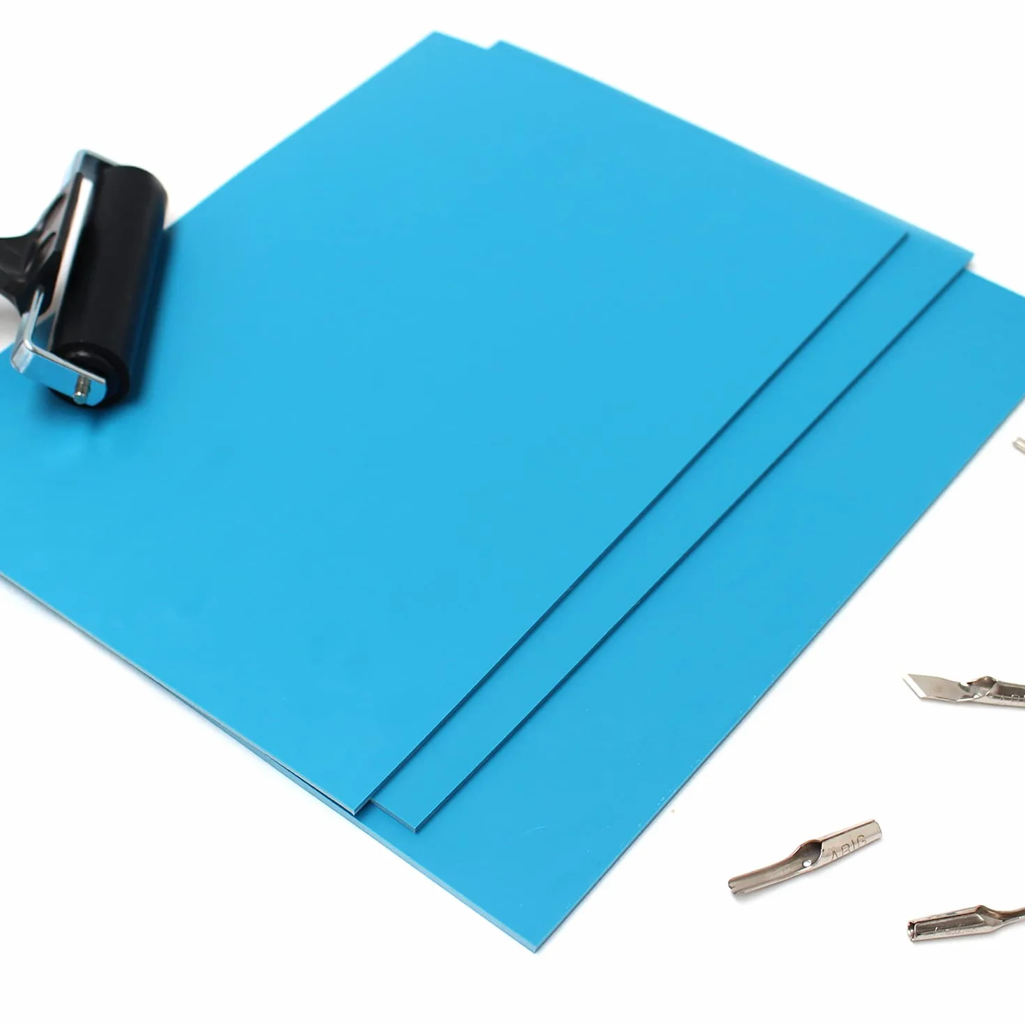 Artway Weich Geschnittenes Polymer A4 Blätter - Traditionelle Lino Alternative - Ideal für Druckgrafik/Linoldruck - Packung mit 3 Blättern - Blau