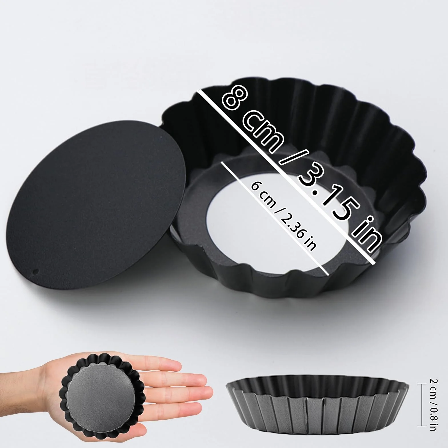 Tarteform mit Hebeboden,12 Stück Törtchenform 8 cm/3 Zoll, Antihaftbeschichtung Quicheform,Tartelette Förmchen aus Kohlenstoffstahl,Wiederverwendbar,Tortenboden Backform Zum Backen Eierkuchen