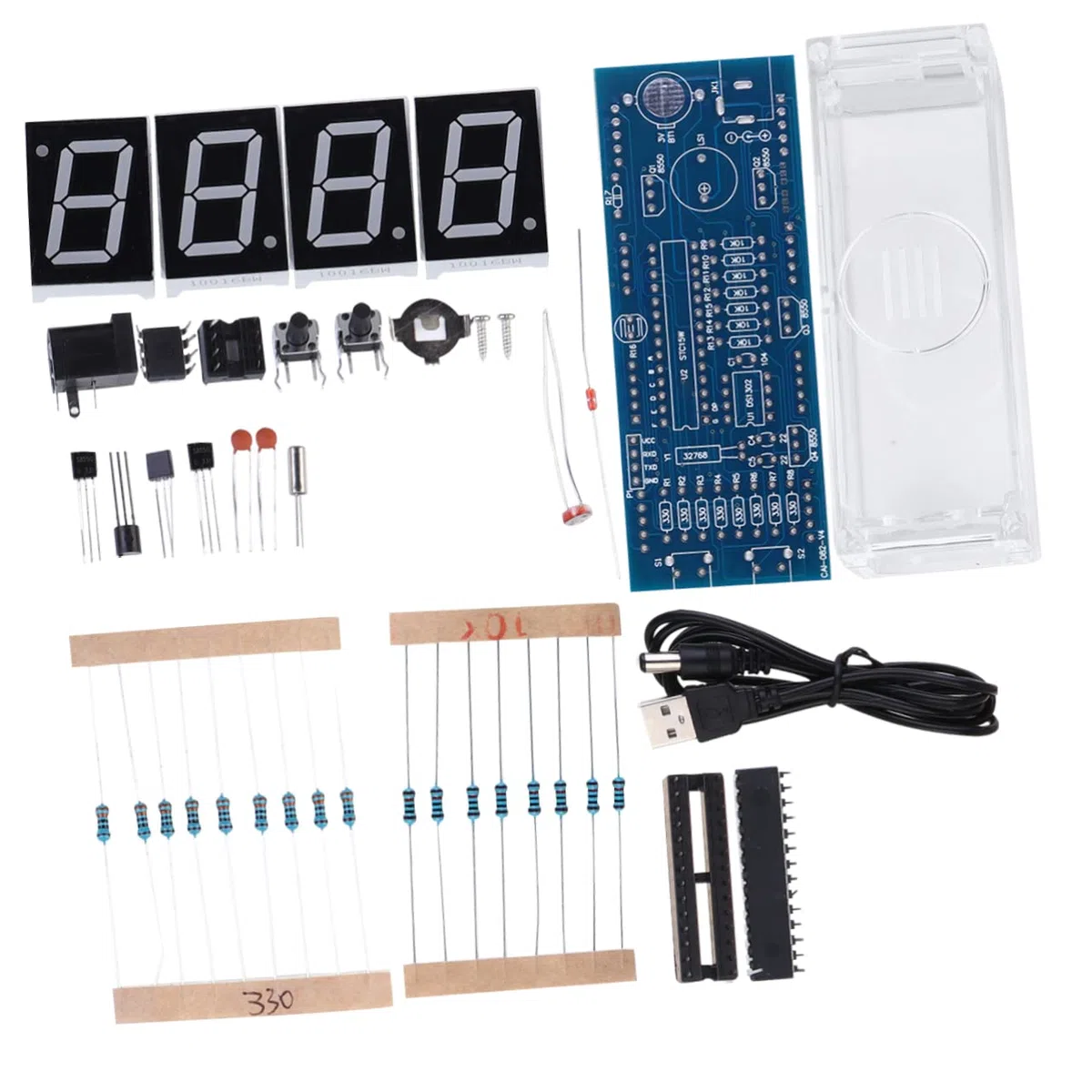 Amosfun Chip Mikrocomputer Uhr Selbstgemacht Bausatz mit Digitaler LED Anzeige Kunststoffgehäuse Einfache Bedienung für Heimwerker und Elektronikprojekte