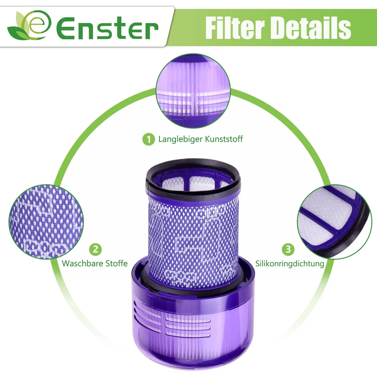 Hepa Filter für Dyson V12 Detect Slim Absolute Extra Waschbar 3 Stück V12 Filter Ersatzfilter Zubehör für Dyson Slim Staubsauger Ersetzen Sie # 971517-01