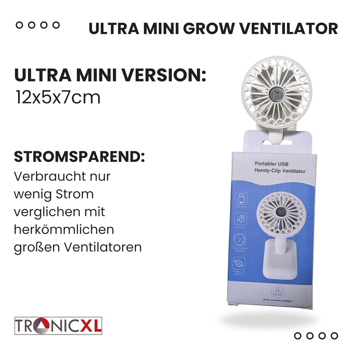 TronicXL 2 Stück Mini USB Ventilator Grow mit Clip Klipp Klemme Klemmventilator I Clipventilator für Zimmergewächshaus Gewächshaus klein Growbox