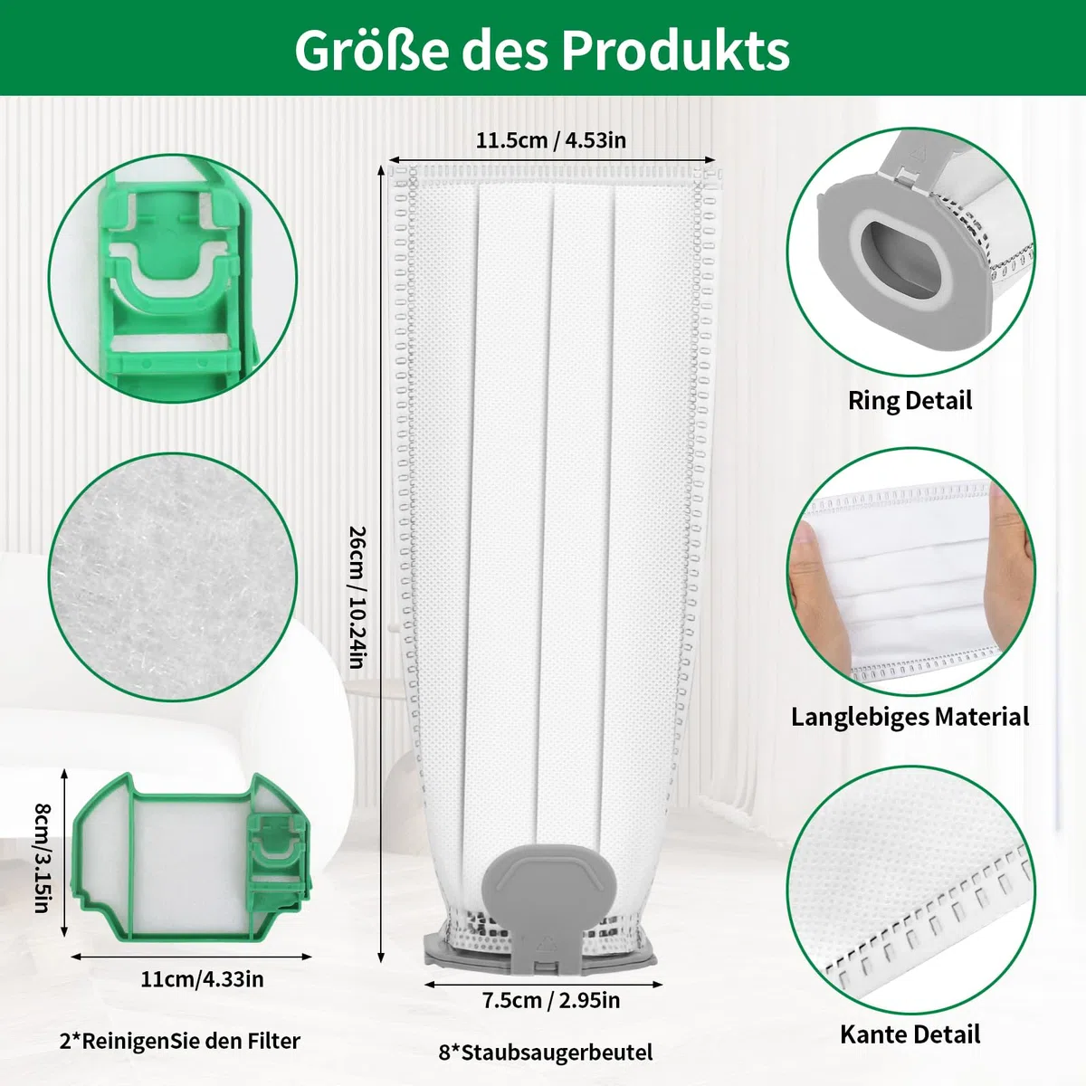 12 Stück Staubsaugerbeutel und 2 Filter für Vorwerk Kobold VK7 FP7 Premium Filtertüten Staubsauger Akku Beutel