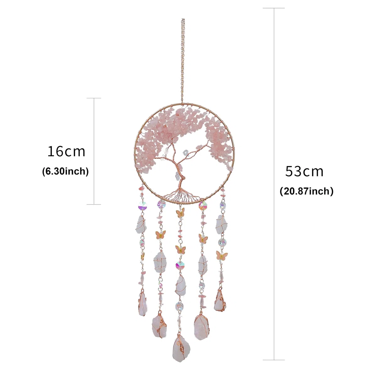 Traumfänger Craft Ornament mit Kristall Achat Farbe Natürlicher Edelstein Achat Wandhänge Zimmer Garten Xmas Hochzeit Dekor (Pink Qingcheng)