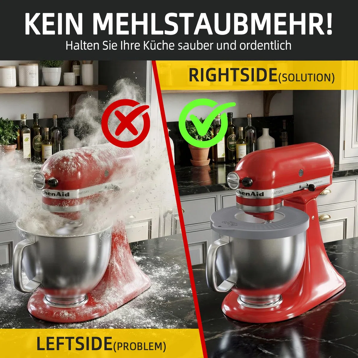 Kitchen Aid Zubehör, Lebensmittelechter Silikon Spritzschutz, Rührschüssel Abdeckung für 4.5-5 QT Artisan Kipp-Kopf Standmixer, 3-in-1 Silikon Mixerschüssel Set,Geschenkbox