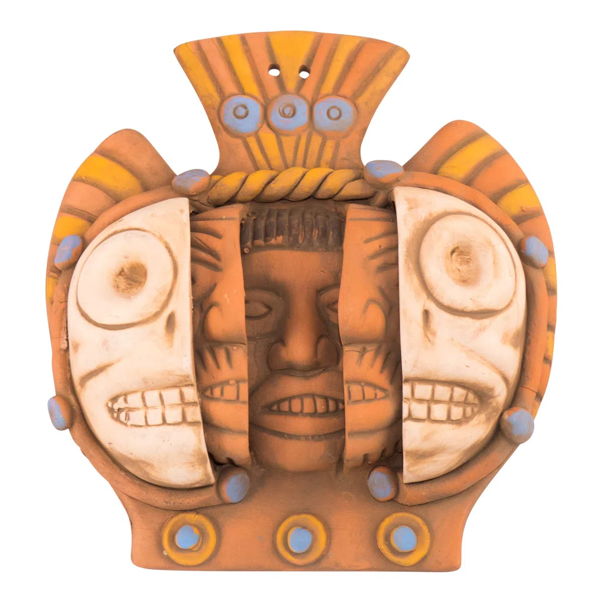 Tumia LAC Keramik-Maske, dreifache Maske, Fair Trade in Mexiko, für den Innen- und Außenbereich, 25 x 25 cm